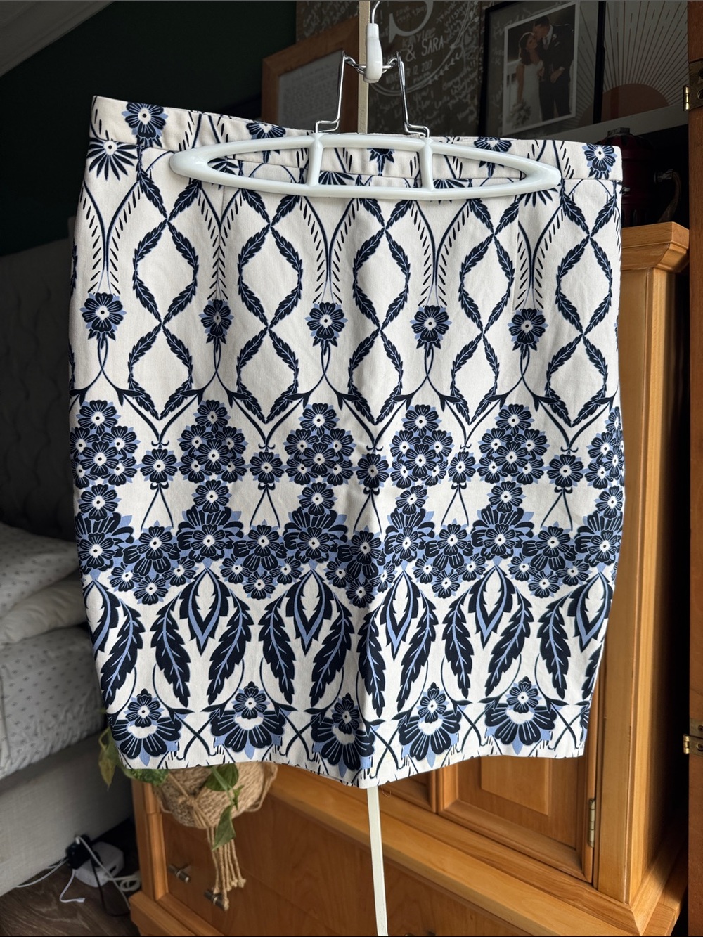 J. Crew Navy and White Floral Pencil Skirt